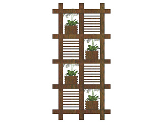 原木植物架子 装饰植物花架子 盆栽 ，花槽su草图模型下载