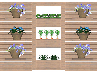 原木植物架子 装饰植物架子 盆栽  阳台植物绿植墙su草图模型下载