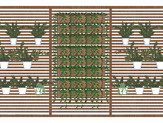现代原木植物架子 装饰植物架子 盆栽 阳台植物 su草图模型下载