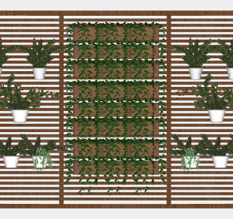 现代原木植物架子 装饰植物架子 盆栽 阳台植物 su草图模型下载