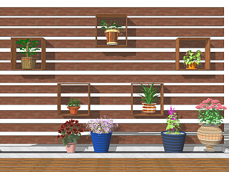 原木植物架子 装饰植物架子 盆栽  su草图模型下载