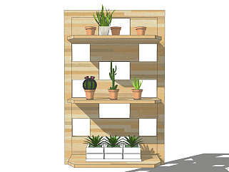 原木植物架子 装饰植物架子 盆栽  置物架su草图模型下载