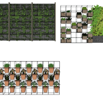 绿植墙组合 金属植物架 su草图模型下载