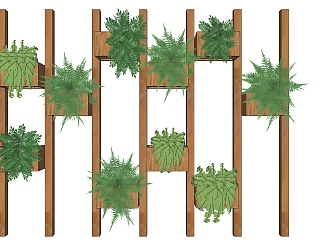 绿植墙 原木植物架子 组合 su草图模型下载