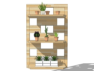 装饰植物 原木植物架子 绿植墙组合 su草图模型下载
