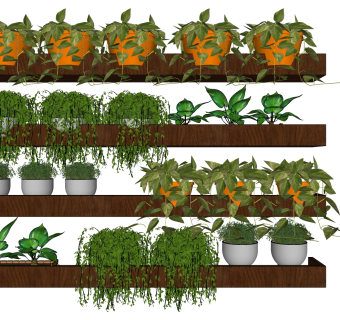 装饰植物 绿植墙 原木花架子，阳台植物su草图模型下载
