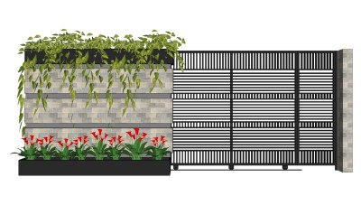 装饰植物 绿植墙 金属架子，铁艺大门su草图模型下载