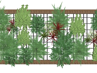装饰植物 绿植墙 原木架子  su草图模型下载