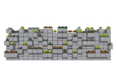 绿植墙 庭院水泥墙植物盆栽架子  su草图模型下载
