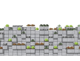 绿植墙 庭院水泥墙植物盆栽架子  su草图模型下载