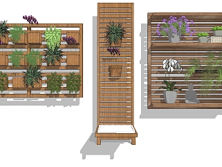 装饰植物 绿植墙 原木植物架子 su草图模型下载