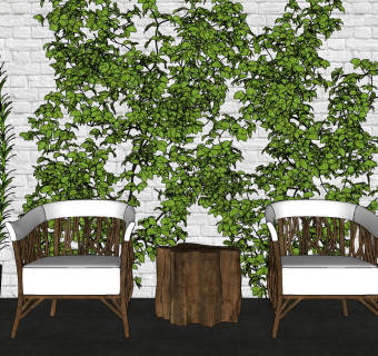 盆栽 绿植墙 藤蔓 椅子绿植墙植物墙 su草图模型下载