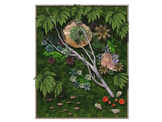 装饰植物 绿植墙   ，苔藓墙面su草图模型下载