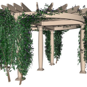 金属凉亭架子 爬山虎 藤蔓 植物 绿植墙su草图模型下载