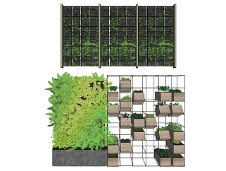 装饰植物 绿植背景墙组合 金属盆栽架子su草图模型下载