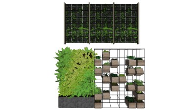 装饰植物 绿植背景墙组合 金属盆栽架子su草图模型下载