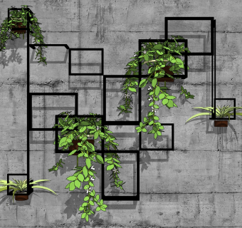 装饰植物 吊篮盆栽组合su草图模型下载