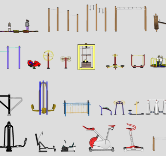单双杠 扭腰器 太空漫步机 su草图模型下载