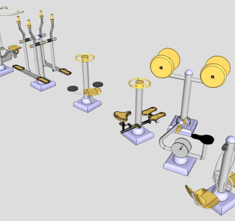 室外户外广场运动器材 扭腰器 su草图模型下载