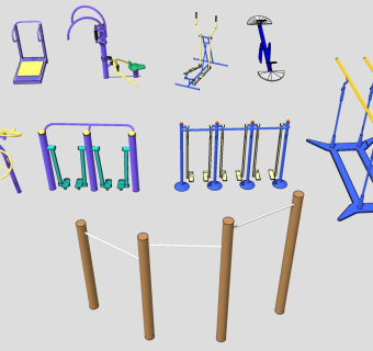 室外户外广场运动器材 su草图模型下载