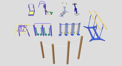 室外户外广场运动器材 su草图模型下载