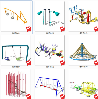 室外户外广场健身器材  su草图模型下载