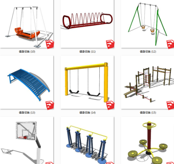 户外广场健身器材 休闲器材 su草图模型下载