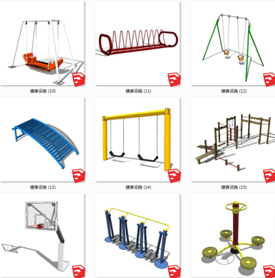 户外广场健身器材 休闲器材 su草图模型下载