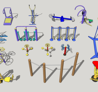 室外户外广场健身器材 休闲器材 su草图模型下载