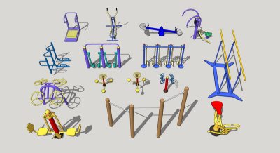 室外户外广场健身器材 休闲器材 su草图模型下载