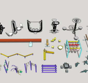 室外户外广场健身器材 su草图模型下载