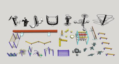 室外户外广场健身器材 su草图模型下载