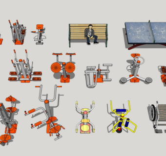 室外户外广场健身器材 休闲器材 su草图模型下载