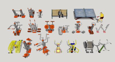 室外户外广场健身器材 休闲器材 su草图模型下载