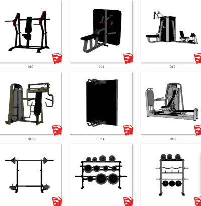 室内休闲器材 现代健身房健身器材 su草图模型下载