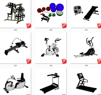 室内休闲器材 现代健身房健身器材 su草图模型下载