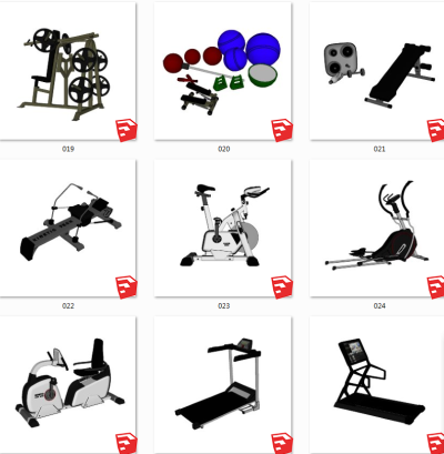 室内休闲器材 现代健身房健身器材 su草图模型下载