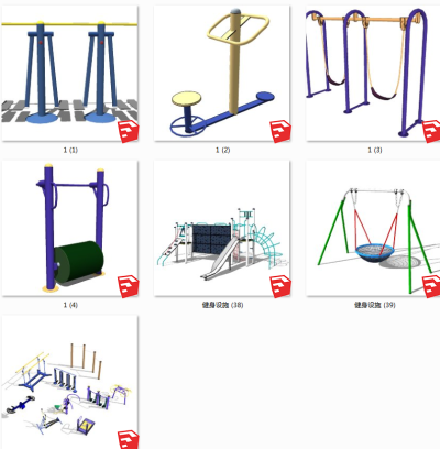 户外广场健身器材 休闲器材  su草图模型下载