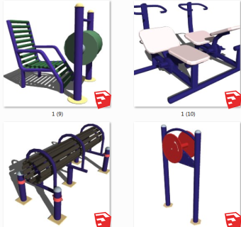 户外广场健身器材 休闲器材体育运动健身器材su草图模型下载