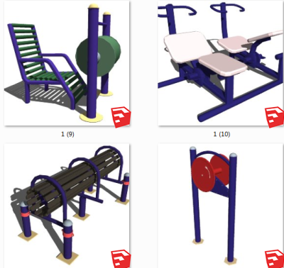 户外广场健身器材 休闲器材体育运动健身器材su草图模型下载