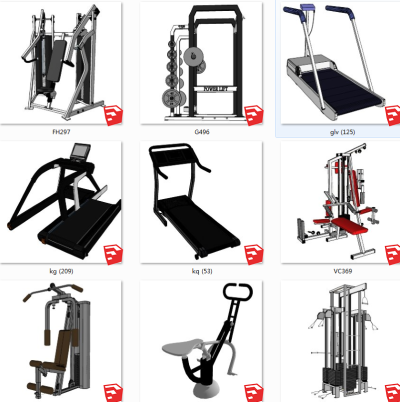 现代健身房健身器材 跑步机体育运动健身器材su草图模型下载