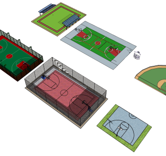 现代室外户外活动运动场地 su草图模型下载