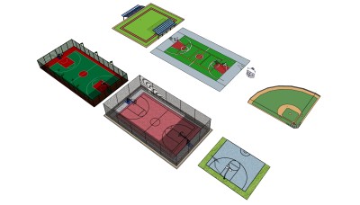 现代室外户外活动运动场地 su草图模型下载