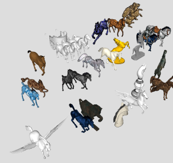 景观雕塑摆件 马 飞马 组合su草图模型下载