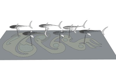 鱼骨 组合模型 雕塑小品 su草图模型下载