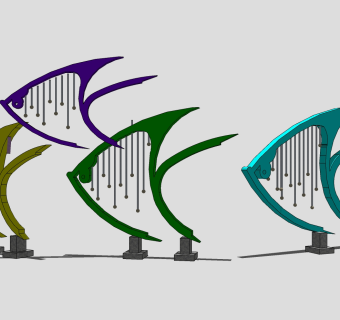 鱼群组合模型 雕塑小品 su草图模型下载