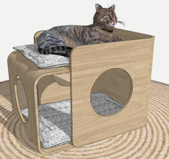 猫咪 木制猫爬架 su草图模型下载
