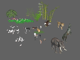 植物动物组合 su草图模型下载