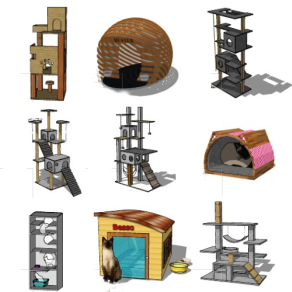 原木猫爬架 猫玩具 猫屋猫窝  su草图模型下载