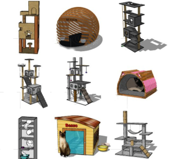原木猫爬架 猫玩具 猫屋猫窝  su草图模型下载